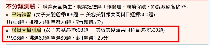 美髮丙級分組測驗截圖